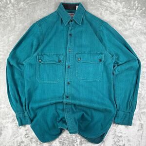 Vintage 90s McGregor Corduroy Shirt Mens L Blue Plaid Cuffs